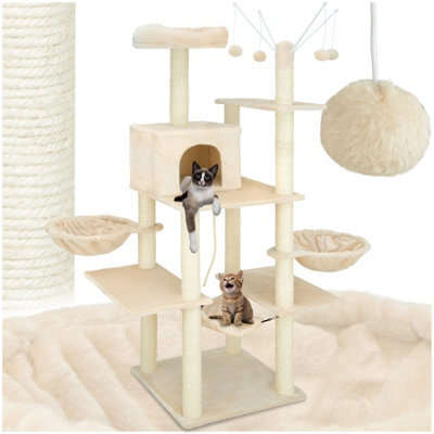 Tectake Cat Tree Lilou - 165 Cm Tall, Sisal Scratching Post, Toys & Anti-Tip Protection - Beige - image 1