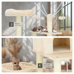 Tectake Cat Tree Lilou - 165 Cm Tall, Sisal Scratching Post, Toys & Anti-Tip Protection - Beige - thumbnail 5