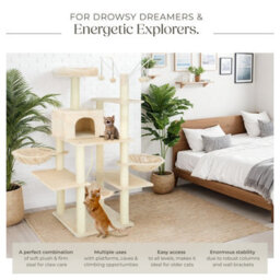 Tectake Cat Tree Lilou - 165 Cm Tall, Sisal Scratching Post, Toys & Anti-Tip Protection - Beige - thumbnail 3