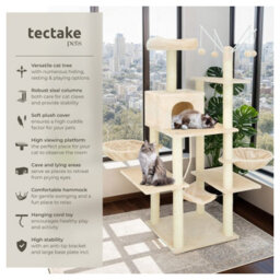 Tectake Cat Tree Lilou - 165 Cm Tall, Sisal Scratching Post, Toys & Anti-Tip Protection - Beige - thumbnail 2
