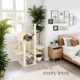 Tectake Cat Tree Lilou - 165 Cm Tall, Sisal Scratching Post, Toys & Anti-Tip Protection - Beige - thumbnail 8