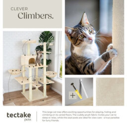 Tectake Cat Tree Lilou - 165 Cm Tall, Sisal Scratching Post, Toys & Anti-Tip Protection - Beige - thumbnail 7