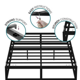 House Of Home King Bed Frame Extra Strong Platform Black Metal Frame Bedroom Easy Build - thumbnail 4