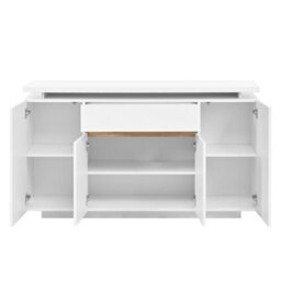 Abrihome Modern Led Sideboard With 1 Drawer And 4 Doors Storage Cabinet, White And Natural Finish, Perfect For Living Room Hallway Kitchen - thumbnail 7