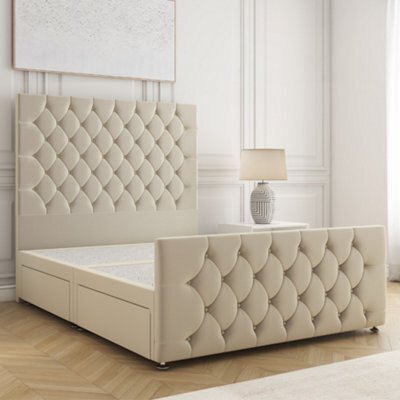 Bsspoke Maya Divan Bed Cream Plush Velvet 54Inch Headboard & Footboard 2Drawers Same Side & No Mattress In 3Ft 4Ft 4Ft6 5Ft 6Ft - image 1