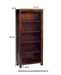 Buttercup Farm Toko Dark Mango Large Open Bookcase - Solid Mango Wood - L34 X W75 X H175 Cm - thumbnail 3