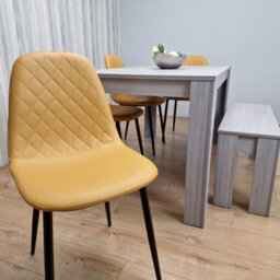 Kosy Koala Grey Dining Table Set With 4 Diamond Stitched Mustard Chairs And 1 Bench - thumbnail 6
