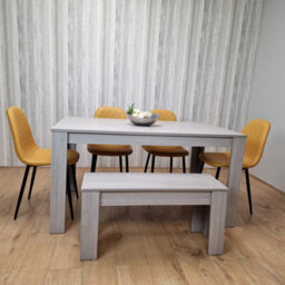 Kosy Koala Grey Dining Table Set With 4 Diamond Stitched Mustard Chairs And 1 Bench - thumbnail 3