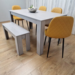 Kosy Koala Grey Dining Table Set With 4 Diamond Stitched Mustard Chairs And 1 Bench - thumbnail 5