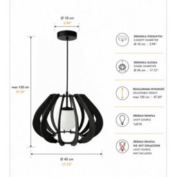Luminosa Lighting Luminosa Alva Wire Frame Pendant Ceiling Light Black 1X E27 - thumbnail 4