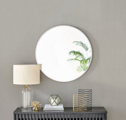 Furniturebox Emma 80Cm Medium Art Deco White Metal Frame Round Hallway Bedroom Dining And Living Room Wall Mirror - thumbnail 2