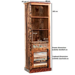 Vema Reclaimed Boat Wood 3 Shelves And 1 Door With Drawers Bookcase - thumbnail 5