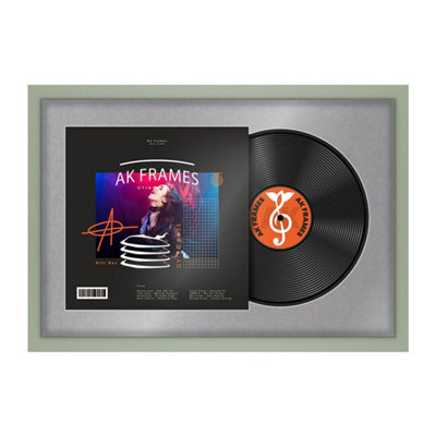 "AK Frames 25X17"" Green Modern Vinyl Record Frame With Mid Grey Mount For 12 Inch Lp Cover & Disc - Overlapped Design" - image 1