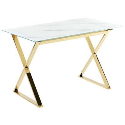 Beliani Dining Table Attica Marble/ Gold 120 Cm 70 Cm Tempered Glass
