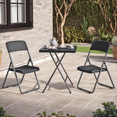Urbn-Garden Urbngarden 82Cm Height 3 Pcs Black Rattan Design Folding Square Table & Chairs Set - image 1