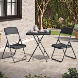 Urbn-Garden Urbngarden 82Cm Height 3 Pcs Black Rattan Design Folding Square Table & Chairs Set - thumbnail 1