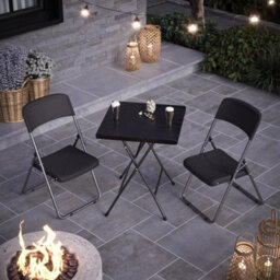 Urbn-Garden Urbngarden 82Cm Height 3 Pcs Black Rattan Design Folding Square Table & Chairs Set - thumbnail 2