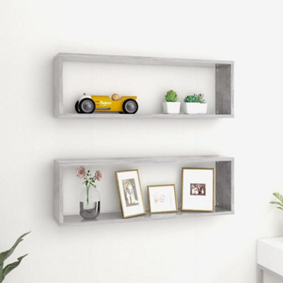 Berkfield Wall Cube Shelf 2 Pcs Concrete Grey 80X15X26.5 Cm Engineered Wood - image 1