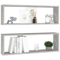 Berkfield Wall Cube Shelf 2 Pcs Concrete Grey 80X15X26.5 Cm Engineered Wood - thumbnail 3