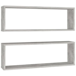 Berkfield Wall Cube Shelf 2 Pcs Concrete Grey 80X15X26.5 Cm Engineered Wood - thumbnail 2