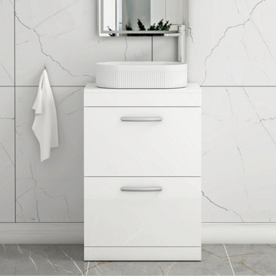 Royal Bathrooms Turin 600mm Freestanding Bathroom Vanity Unit With Sink 2 Drawer Gloss White & Lyon Countertop Basin - image 1
