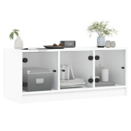 Berkfield Classic Tv Cabinet With Glass Doors White 102X37X42 Cm - thumbnail 4