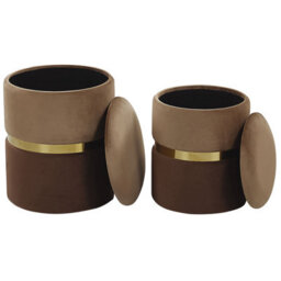 Beliani Set Of 2 Brown Velvet Storage Pouffes With Gold Bar Detail - thumbnail 3