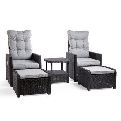 Vonhaus Reclining Rattan Bistro Set, Recliner Lounge Set For Garden, Set Of 2 Sun Loungers Armchairs W/ Footstools & Drinks Table - image 1