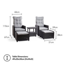 Vonhaus Reclining Rattan Bistro Set, Recliner Lounge Set For Garden, Set Of 2 Sun Loungers Armchairs W/ Footstools & Drinks Table - thumbnail 9