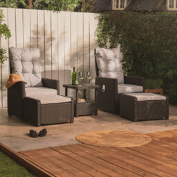 Vonhaus Reclining Rattan Bistro Set, Recliner Lounge Set For Garden, Set Of 2 Sun Loungers Armchairs W/ Footstools & Drinks Table - thumbnail 3