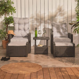 Vonhaus Reclining Rattan Bistro Set, Recliner Lounge Set For Garden, Set Of 2 Sun Loungers Armchairs W/ Footstools & Drinks Table - thumbnail 4