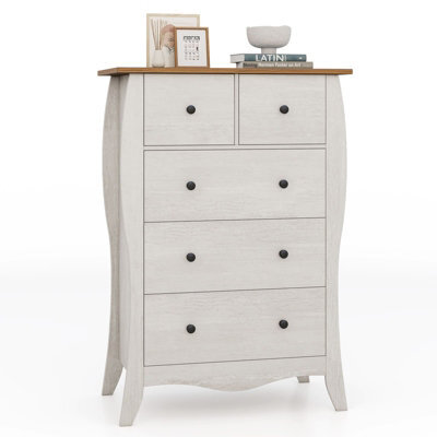 Costway Dresser Bedroom 98 Cm Farmhouse Chest Of Drawers-Grey - image 1