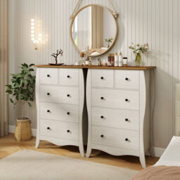 Costway Dresser Bedroom 98 Cm Farmhouse Chest Of Drawers-Grey - thumbnail 7