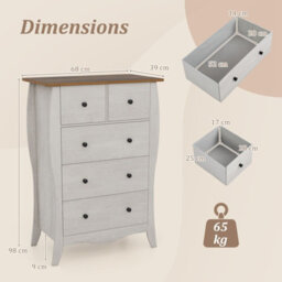 Costway Dresser Bedroom 98 Cm Farmhouse Chest Of Drawers-Grey - thumbnail 6