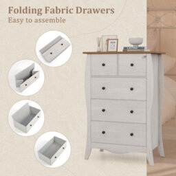 Costway Dresser Bedroom 98 Cm Farmhouse Chest Of Drawers-Grey - thumbnail 5