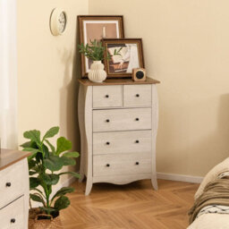 Costway Dresser Bedroom 98 Cm Farmhouse Chest Of Drawers-Grey - thumbnail 4