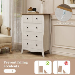 Costway Dresser Bedroom 98 Cm Farmhouse Chest Of Drawers-Grey - thumbnail 3