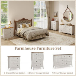 Costway Dresser Bedroom 98 Cm Farmhouse Chest Of Drawers-Grey - thumbnail 8