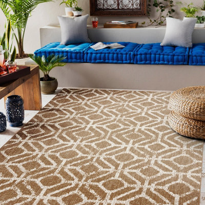 RugsX Carpet Flat 48957265 Geometric Rhombus Natural Beige String 120X170 Cm - image 1