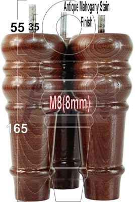 L&F 4 Replacement Furniture Feet Antique Mahogany Stain Turned Wooden Legs 165mm High Settee Chairs Sofas Footstools M8 (8mm) Tsp2071 - image 1
