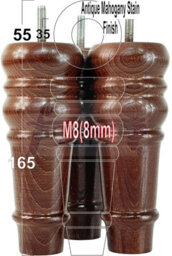 L&F 4 Replacement Furniture Feet Antique Mahogany Stain Turned Wooden Legs 165mm High Settee Chairs Sofas Footstools M8 (8mm) Tsp2071 - thumbnail 1