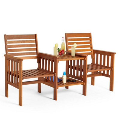 Vonhaus Garden Love Seat, Acacia Wood Outdoor Jack & Jill Loveseat With Teak Oil Coating, Weather Resistant, Cannes - image 1