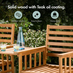 Vonhaus Garden Love Seat, Acacia Wood Outdoor Jack & Jill Loveseat With Teak Oil Coating, Weather Resistant, Cannes - thumbnail 3