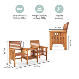 Vonhaus Garden Love Seat, Acacia Wood Outdoor Jack & Jill Loveseat With Teak Oil Coating, Weather Resistant, Cannes - thumbnail 8