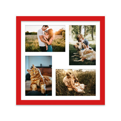12X12 Inch 4 Opening Photo Collage Frame, Display Four 6X4 Inch Photos, Multi Aperture Family Picture Frame, Red - image 1