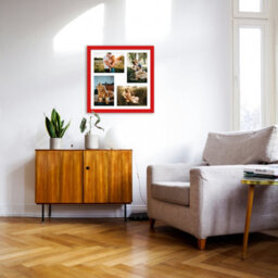 12X12 Inch 4 Opening Photo Collage Frame, Display Four 6X4 Inch Photos, Multi Aperture Family Picture Frame, Red - thumbnail 3