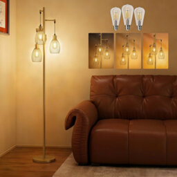 Homcom Industrial 3-Light Floor Lamp Dimmable Led Standing Lamp, Gold Tone - thumbnail 1