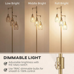 Homcom Industrial 3-Light Floor Lamp Dimmable Led Standing Lamp, Gold Tone - thumbnail 4