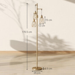 Homcom Industrial 3-Light Floor Lamp Dimmable Led Standing Lamp, Gold Tone - thumbnail 3