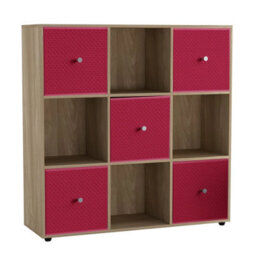 Urbn-Living 9 Cube Oak Wooden Bookcase Shelving Unit With 5 Collapsible Fabric Drawers  Fuchsia